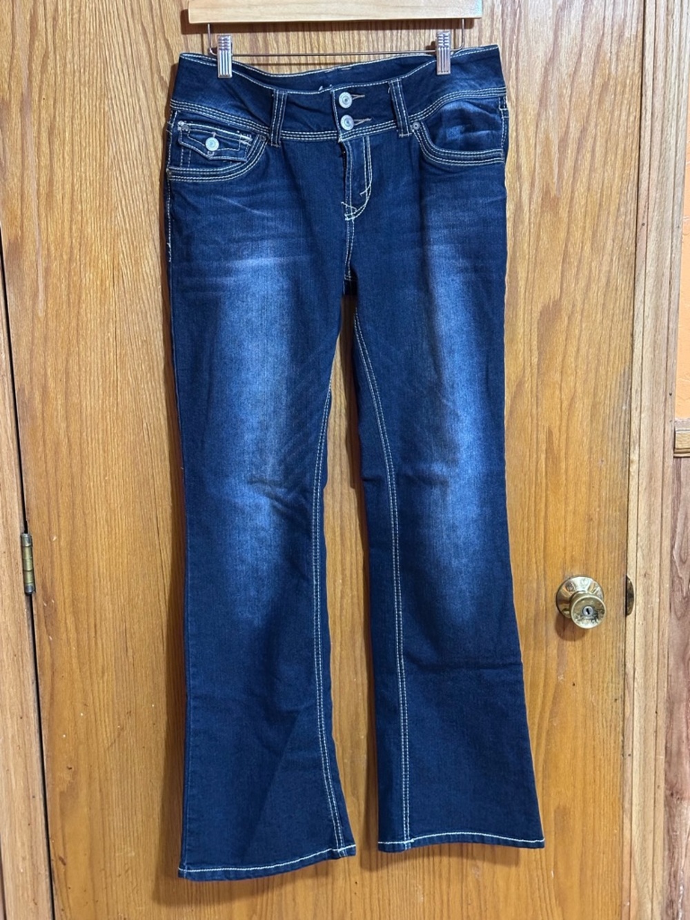 Wallflower Dark Blue Flare Jeans with Contrast Stitching Y2K Sz 11
